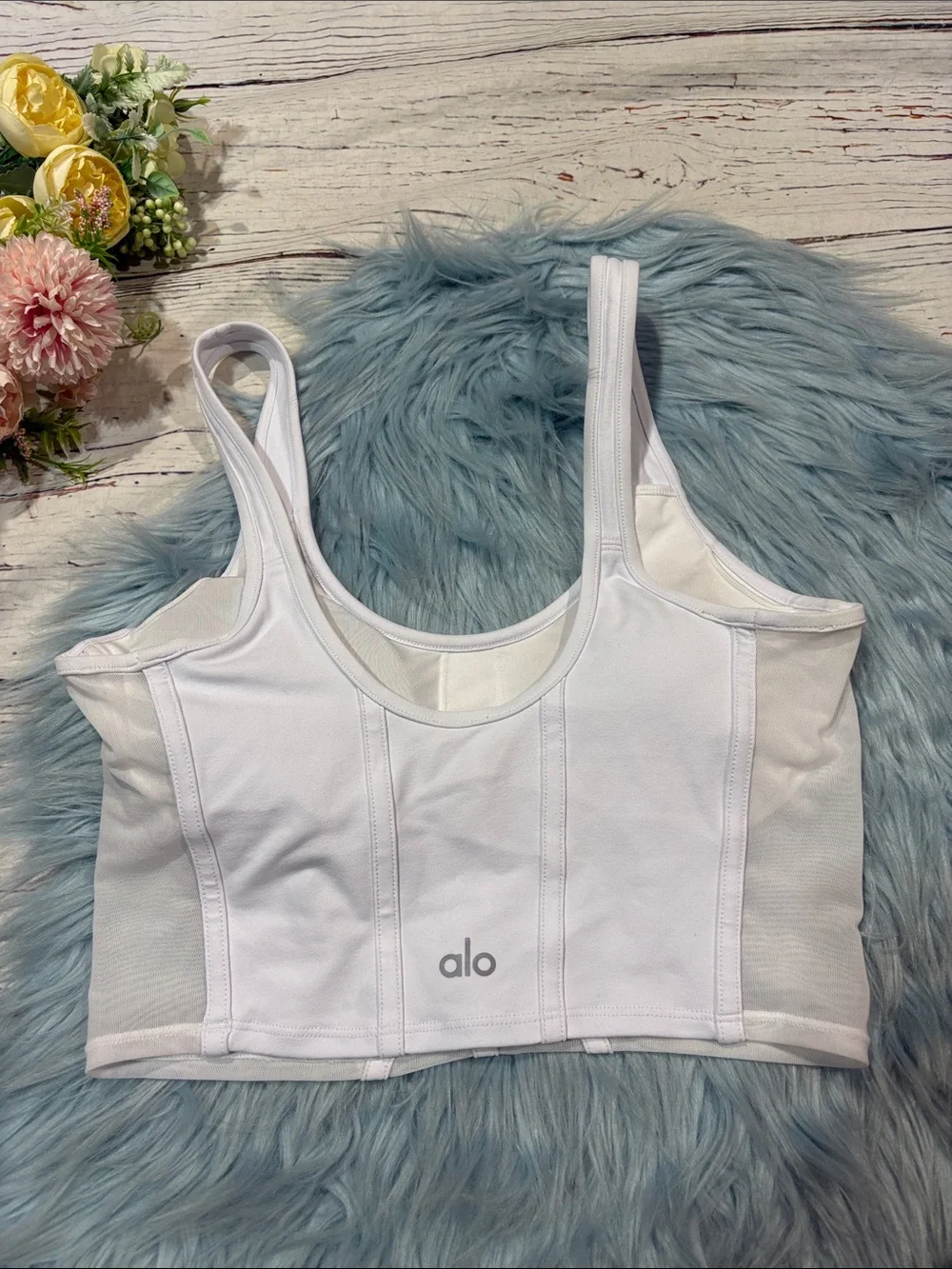 Alo Yoga Airbrush Mesh White Corset Tank